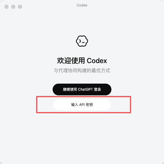 快速配置 ChatGPT Codex-重启后选择 API 密钥登录